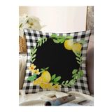 RealHomes Siyah Beyaz Ekose Limon Motifli Modern Raşel Örme Yastık Kırlent Kılıfı, Sonil-K10492-55x55cm