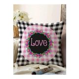 RealHomes Siyah Beyaz Ekose Pembe Love Temalı Modern Raşel Örme Yastık Kırlent Kılıfı, Sonil-K10494-55x55cm