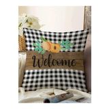 RealHomes Siyah Beyaz Ekose Welcome Temalı Modern Raşel Örme Yastık Kırlent Kılıfı, Sonil-K10500-43x43cm