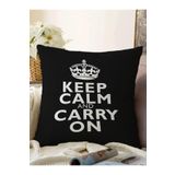 RealHomes Siyah Beyaz Keep Calm And Carry On Baskılı Raşel Örme Yastık Kırlent Kılıfı, Sonil-KRyl69-55x55cm