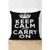 RealHomes Siyah Beyaz Keep Calm And Carry On Baskılı Süet Yastık Kırlent Kılıfı