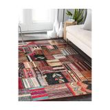 RealHomes Siyah - Beyaz Zeminde Kırkyama Motifli Patchwork Desenli Vintage Salon Kaymaz Taban Saçaklı Halı HaliDik-Deluxe-11190, 80 x 100