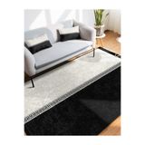 RealHomes Siyah Gold Zeminde Motifli Geometrik Desenli Ofis Koridor & Antre Makinede Yıkanabilir Saçaklı Halı HaliDik-Deluxe-12219, 80 x 150