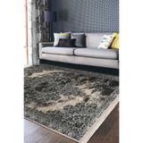 RealHomes Siyah Krem Zemin Pers Motifli Antik Desenli Avangarde Vintage Salon Dış Mekan & Outdoor Saçaklı Halı HaliDik-Deluxe-11612, 80 x 150