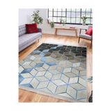 RealHomes Siyah Mavi Zeminde Geometrik Motifli Mozaik Desenli Geometrik Klasik Salon Kaymaz Taban Saçaklı Halı HaliDik-Deluxe-11210, 150 x 300