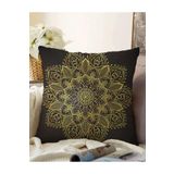 RealHomes Siyah Zeminde Gold Mandala Motifli Çift Taraflı Raşel Örme Yastık Kılıfı, Sonil-K-5123-55x55cm
