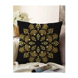 RealHomes Siyah Zeminde Gold Mandala Motifli Çift Taraflı Raşel Örme Yastık Kılıfı, Sonil-K-5134-55x55cm