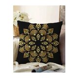 RealHomes Siyah Zeminde Gold Mandala Motifli Çift Taraflı Raşel Örme Yastık Kılıfı, Sonil-K5134-43x43cm