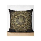 RealHomes Siyah Zeminde Gold Mandala Motifli Çift Taraflı Süet Yastık Kılıfı, Suet-K-5123