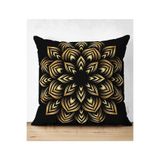 RealHomes Siyah Zeminde Gold Mandala Motifli Çift Taraflı Süet Yastık Kılıfı