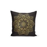 RealHomes Siyah Zeminde Gold Mandala Motifli Yastık Kılıfı, Rh-K5123