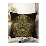 RealHomes Siyah Zeminde Mandala Içinde Gold Fâtımâ'nın Eli Motifli Çift Taraflı Raşel Örme Yastık Kılıfı, Sonil-K-5208-55x55cm