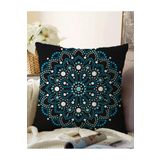 RealHomes Siyah Zeminde Mavi Boncuklu Mandala Çift Taraflı Dekoratif Raşel Örme Yastık Kılıfı, Sonil-K-5130-55x55cm