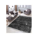 RealHomes Siyah Zeminde Örme Motifli Eskitme Desenli Geometrik Eskitme Motifli Antre Salon & Saçaklı Halı HaliDik-Deluxe-11641, 80 x 150
