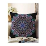 RealHomes Siyah Zeminde Pembe Mavi Mandala Desenli Modern Çift Taraflı Raşel Örme Yastık Kılıfı, Sonil-K5132siyah-43x43cm