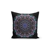 RealHomes Siyah Zeminde Pembe Mavi Mandala Desenli Modern Yastık Kılıfı