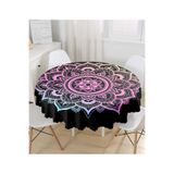 RealHomes Siyah Zeminde Pembe Mavi Mandala Desenli Özel Tasarım Yuvarlak Masa Örtüsü - Çap 140cm, MasaYuv-5136siyah-140x140cm