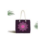 RealHomes Siyah Zeminde Pembe Neon Mandala Desenli Modern Fermuarlı Plaj Çantası, Canta-5120