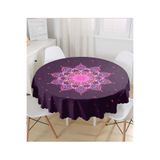 RealHomes Siyah Zeminde Pembe Neon Mandala Desenli Yuvarlak Masa Örtüsü - Çap 140cm, MasaYuv-5120-140x140cm
