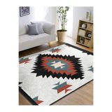 RealHomes Siyah Zeminde Retro Motifli Kilim Desenli Geometrik Klasik Oturma Odası Kaymaz Taban Saçaklı Halı HaliDik-Deluxe-12087, 80 x 300
