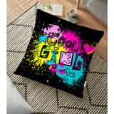 RealHomes Siyah Zeminli Cool Girl Dijital Baskılı Dekoratif 70x70 cm Yer Minderi