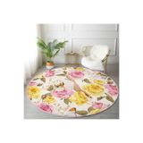 RealHomes Soft Gül Tasarımlı Kuş Detaylı Pembe Yatak Odası Yıkanabilir Kaymaz Tabanlı Yuvarlak Kadife Halı HaliYuv-Comfort-3814, 120 x 120