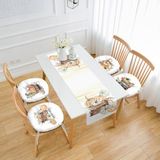 RealHomes Sonbahar Temalı Kabak Motifli 4 Yuvarlak Pofidik Sandalye Minderi ve 1 Runner Seti