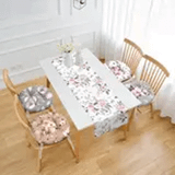 RealHomes Soyut Renkli Gül Motifli 4 Yuvarlak Pofidik Sandalye Minderi ve 1 Runner Seti