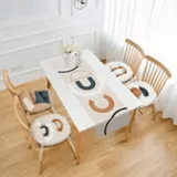 RealHomes Soyut Tasarımlı 4 Yuvarlak Pofidik Sandalye Minderi ve 1 Runner Seti
