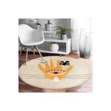 RealHomes Soyut Tasarımlı Dijital Baskılı Turuncu Salon Ve Oturma Odası Yıkanabilir Kaymaz Taban Yuvarlak Halı HaliYuv-Comfort-Ryl358, 150 x 150