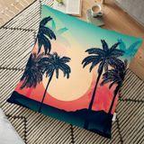 RealHomes Summer Palmiye Gün Batımı Tasarımlı Dijital Baskılı Dekoratif 70x70 cm Yer Minderi