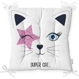RealHomes Super Cat Motifli Modern Dijital Baskılı Pofidik Sandalye Minderi