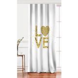 RealHomes Tek Kanat Beyaz Zemin Üzerinde Gold Renkli Love Yazılı Dijital Baskılı Fon Perde, Rh-PerdeTek-8221-140x260cm
