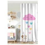 RealHomes Tek Kanat Beyaz Zeminde Pembe Bulutlu Baby Shower Çocuk Odası Fon Perde
