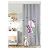 RealHomes Tek Kanat Gri Zeminde Magic Unicorn Tasarımlı Çocuk Odası Fon Perde, Rh-CPerdeTek-4333-140x200