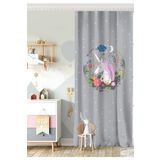 RealHomes Tek Kanat Gri Zeminde Unicorn At Desenli Çocuk Odası Fon Perde, Rh-CPerdeTek-4348g-140x200