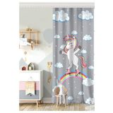 RealHomes Tek Kanat Gri Zeminde Unicorn At Desenli Çocuk Odası Fon Perde