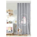 RealHomes Tek Kanat Gri Zeminde Unicorn At Tasarımlı Bebek Odası Fon Perde, Rh-CPerdeTek-4554g-140x260
