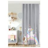 RealHomes Tek Kanat Gri Zeminde Unicorn Tasarımlı Çocuk Odası Fon Perde, Rh-CPerdeTek-4368g-140x260