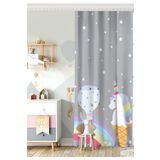RealHomes Tek Kanat Gri Zeminde Unicorn Tasarımlı Çocuk Odası Fon Perde, Rh-CPerdeTek-4369g-140x200