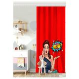 RealHomes Tek Kanat Kırmızı Zeminli Popart Wow Desenli Modern Bebek Odası Fon Perde
