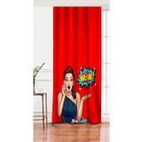 RealHomes Tek Kanat Kırmızı Zeminli Popart Wow Desenli Modern Salon Fon Perdesi