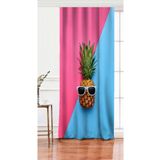 RealHomes Tek Kanat Mavi Pembe Ananas Desenli Modern Salon Fon Perdesi