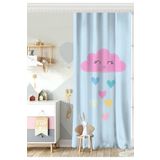 RealHomes Tek Kanat Mavi Zeminde Pembe Bulutlu Baby Shower Çocuk Odası Fon Perde