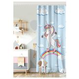 RealHomes Tek Kanat Mavi Zeminde Unicorn At Desenli Çocuk Odası Fon Perde