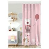 RealHomes Tek Kanat Pembe Zeminde Balon Ve Ayıcık Desenli Bebek Odası Fon Perde
