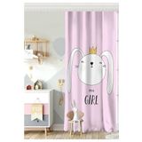 RealHomes Tek Kanat Pembe Zeminde Its Girl Tavşan Motifli Bebek Odası Fon Perde, Rh-CPerdeTek-4388-140x200