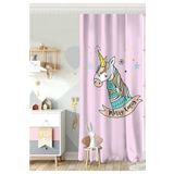 RealHomes Tek Kanat Pembe Zeminde Unicorn Motifli Bebek Odası Fon Perde