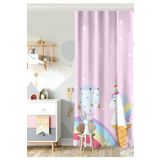 RealHomes Tek Kanat Pembe Zeminde Unicorn Tasarımlı Çocuk Odası Fon Perde, Rh-CPerdeTek-4369-140x200
