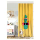 RealHomes Tek Kanat Sarı Zeminli Ananas Detaylı Modern Bebek Odası Fon Perde